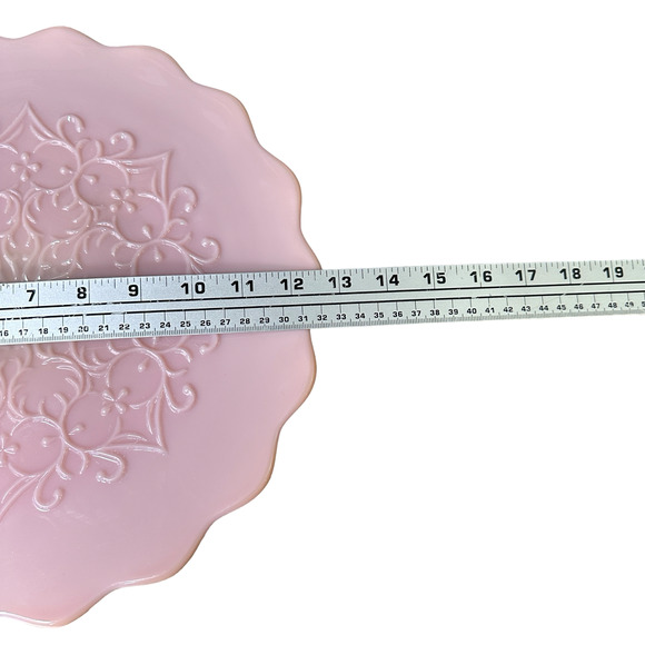Vintage Fenton Pink Milk Glass Spanish Lace Pedestal Cake Stand Plate Scalloped - Picture 8 of 9